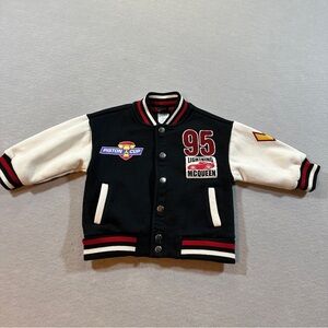 Disney Cars Lightning McQueen Bomber Jacket Toddler Boys 2T Black Button Up Coat